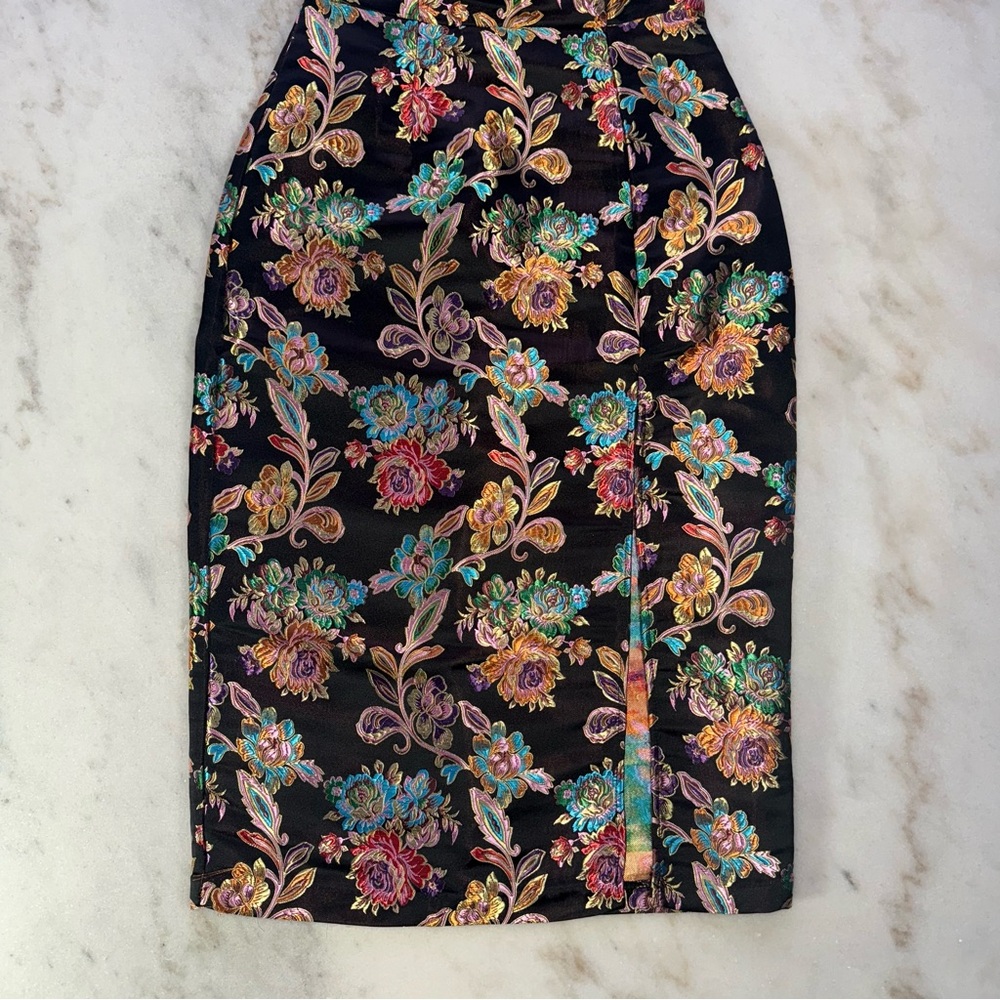 Olia Strapless Black Floral Brocade Corset Midi Dress Womens Small New NWT - Picture 3 of 8